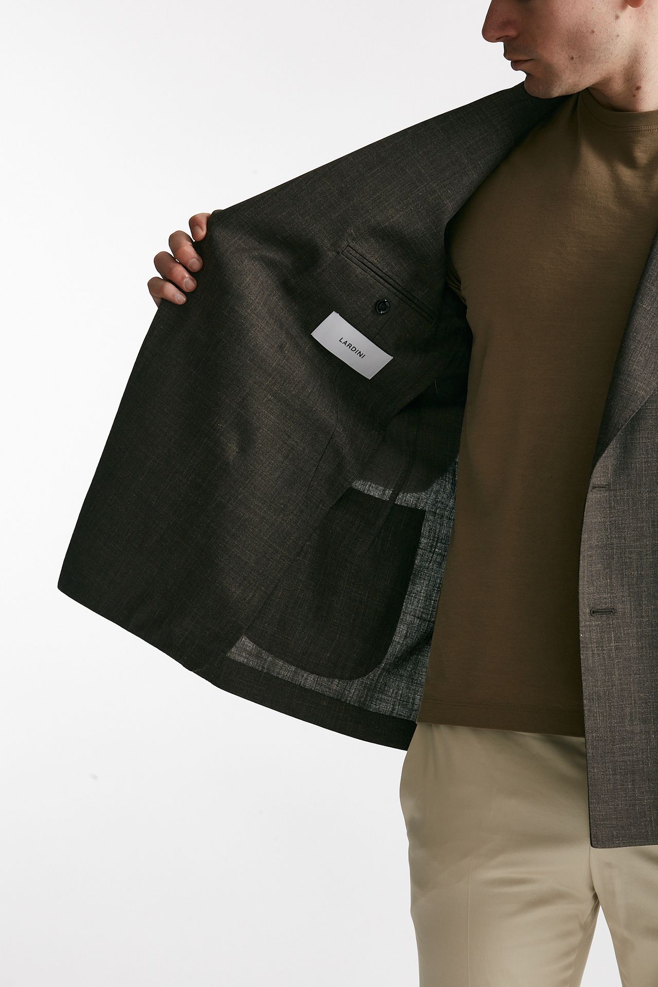 giacca doppiopetto marrone lana seta e lino men Lardini - 6