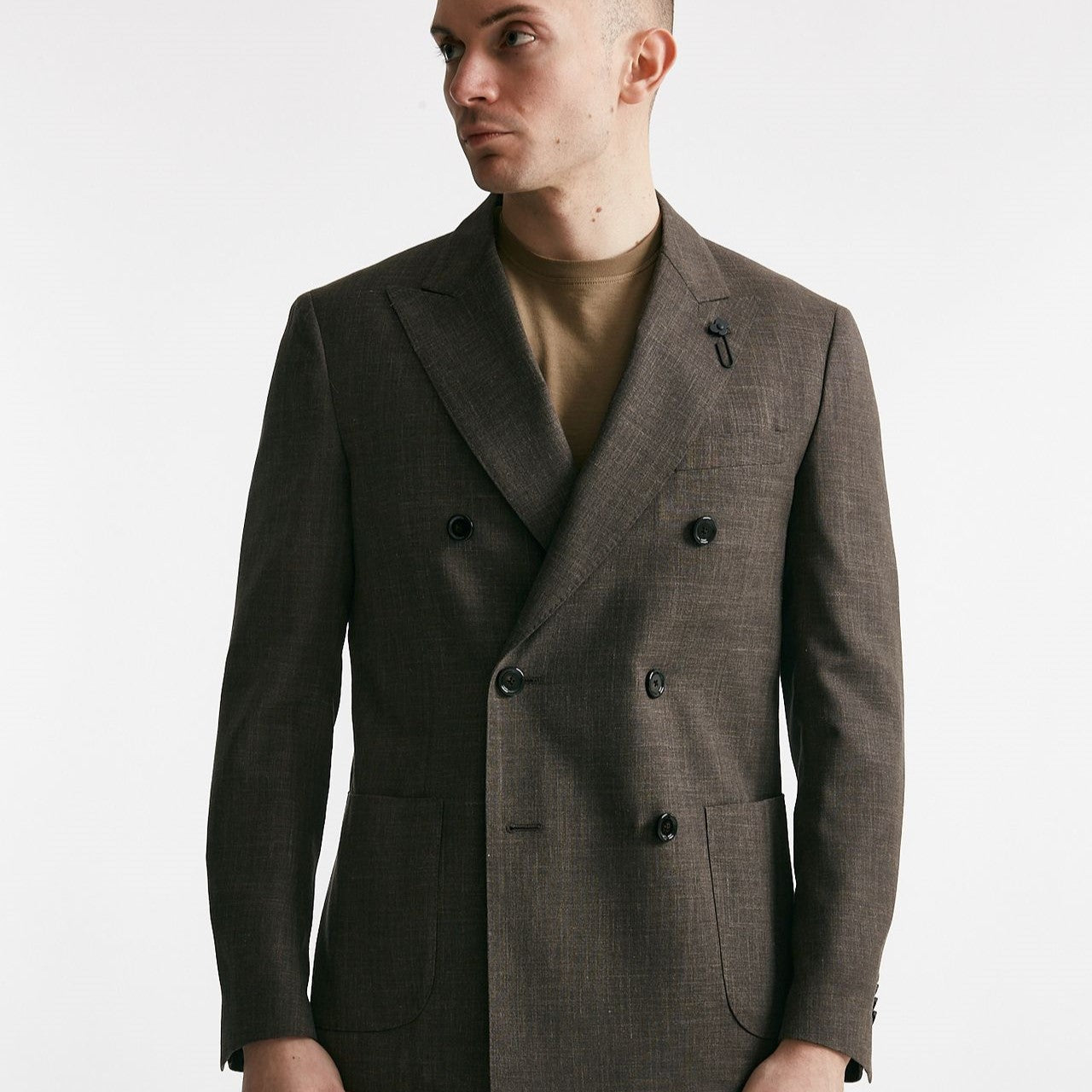 giacca doppiopetto marrone lana seta e lino men Lardini - 9