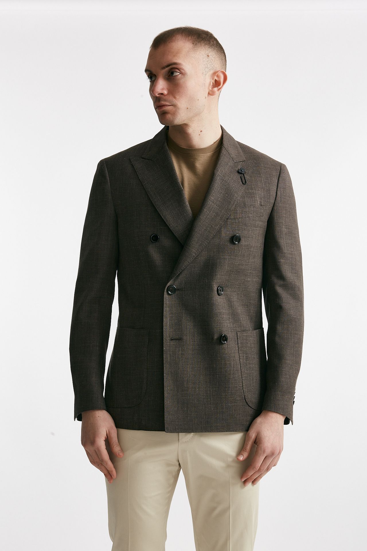 giacca doppiopetto marrone lana seta e lino men Lardini - 8