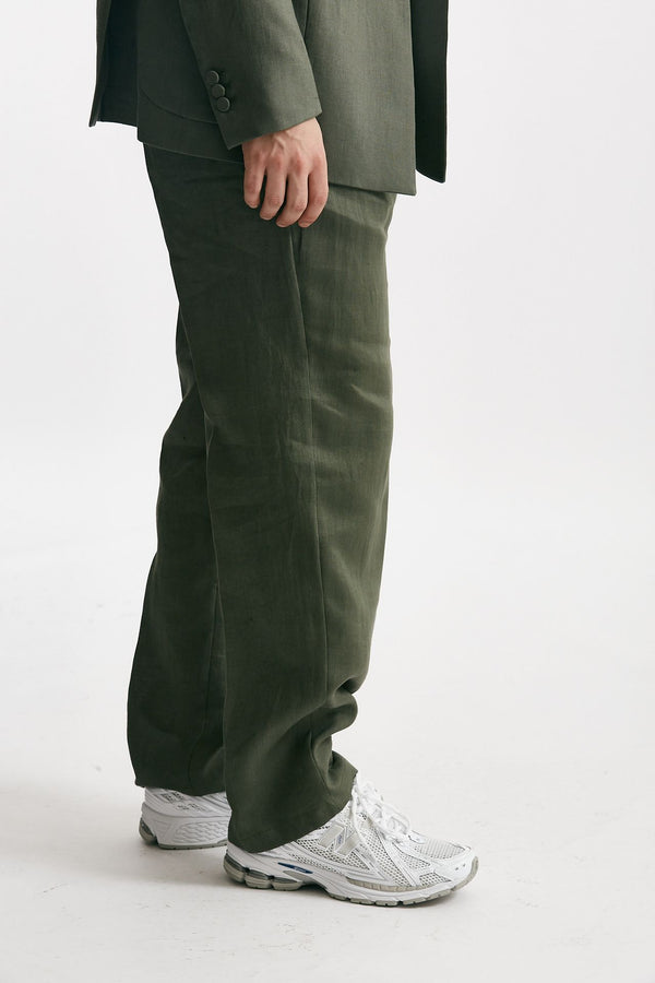 pantalone gamba ampia in lino verde men Marsēm