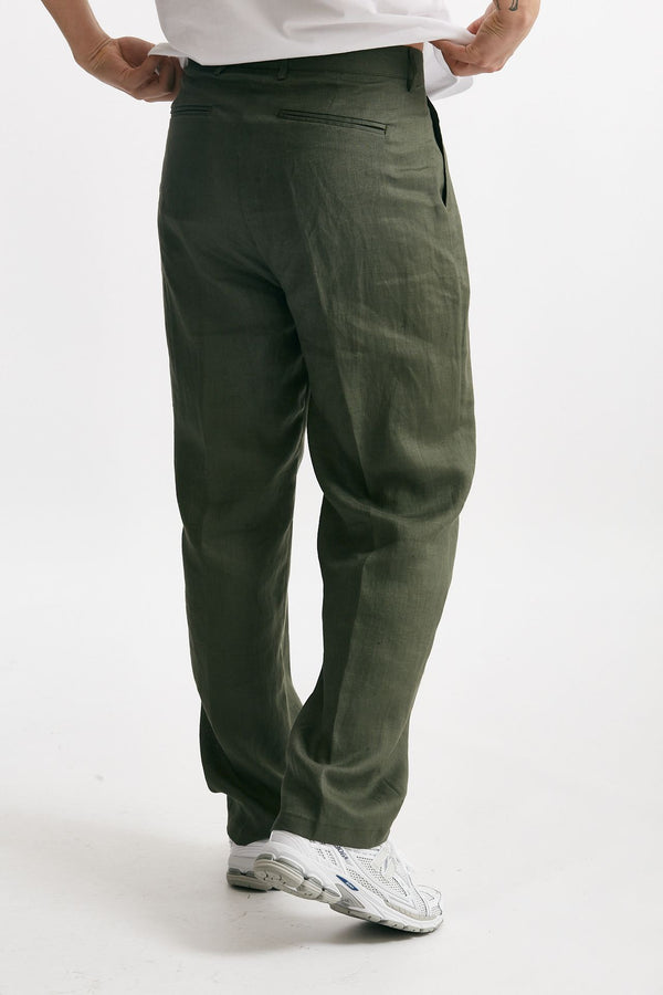 pantalone gamba ampia in lino verde men Marsēm
