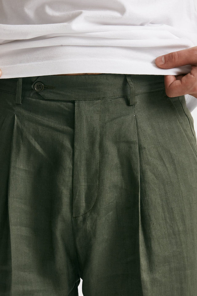 pantalone gamba ampia in lino verde men Marsēm - 5
