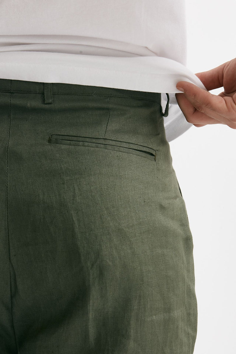 pantalone gamba ampia in lino verde men Marsēm - 6