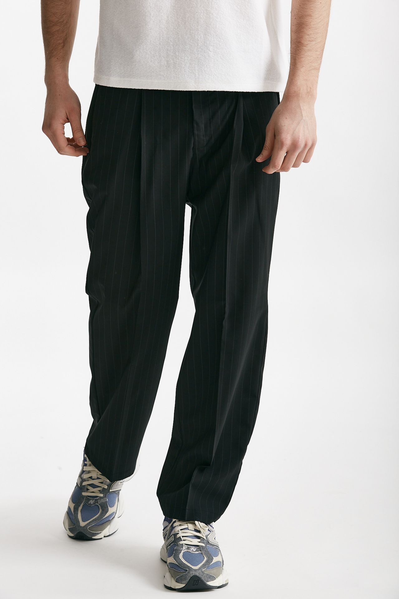 pantalone poliestere e lana stretch gessato nero men Marsēm - 1