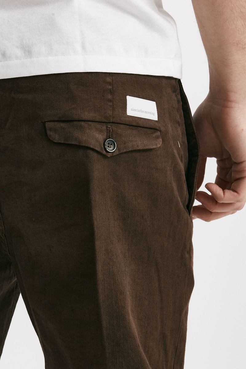 pantalone chino tim in cotone/lino cioccolato men Nine in the morning - 7