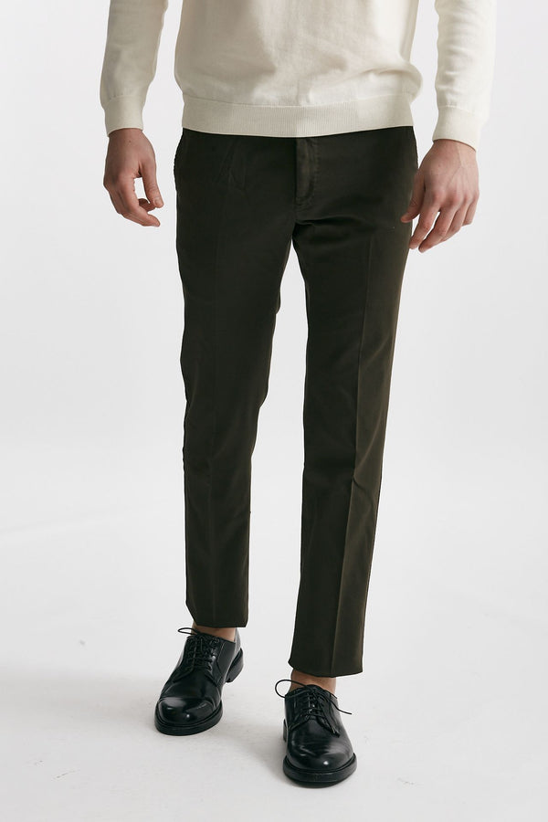 pantalone in cotone lavato stretch slim fit marrone men Pt torino