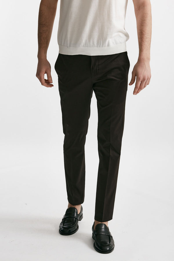 pantalone in cotone raso stretch edge- dieci marrone men Pt torino