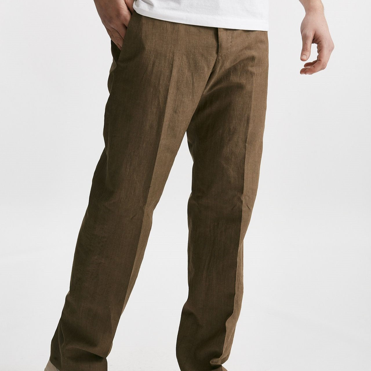 pantalone in lino e lana michael cammello men Pt torino - 8