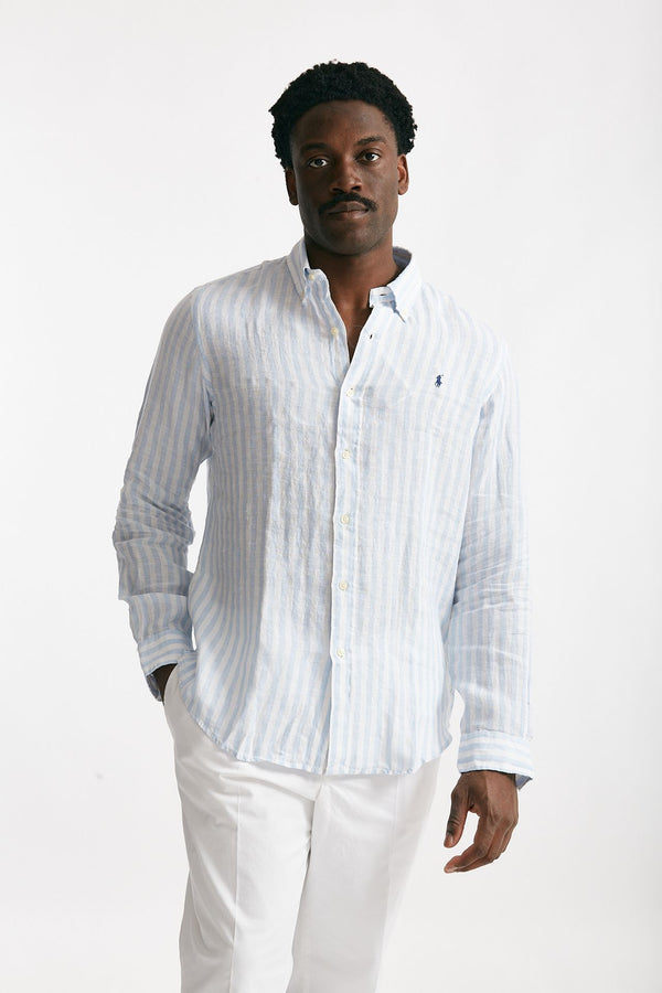 camicia in lino rigato bianco e azzurro women Polo ralph lauren
