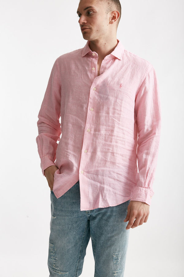camicia in lino rosa micro fantasia men Polo ralph lauren