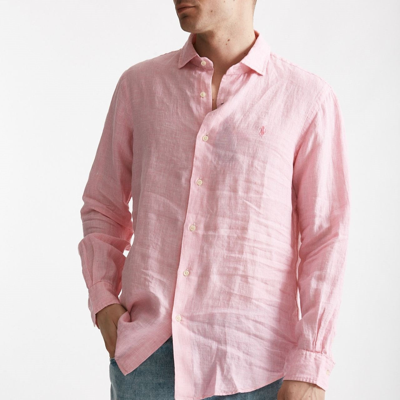 camicia in lino rosa micro fantasia men Polo ralph lauren - 6