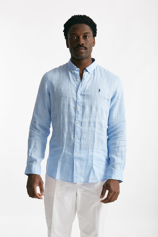 camicia in lino azzurro men Polo ralph lauren