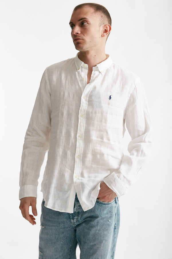 camicia in lino bianco men Polo ralph lauren