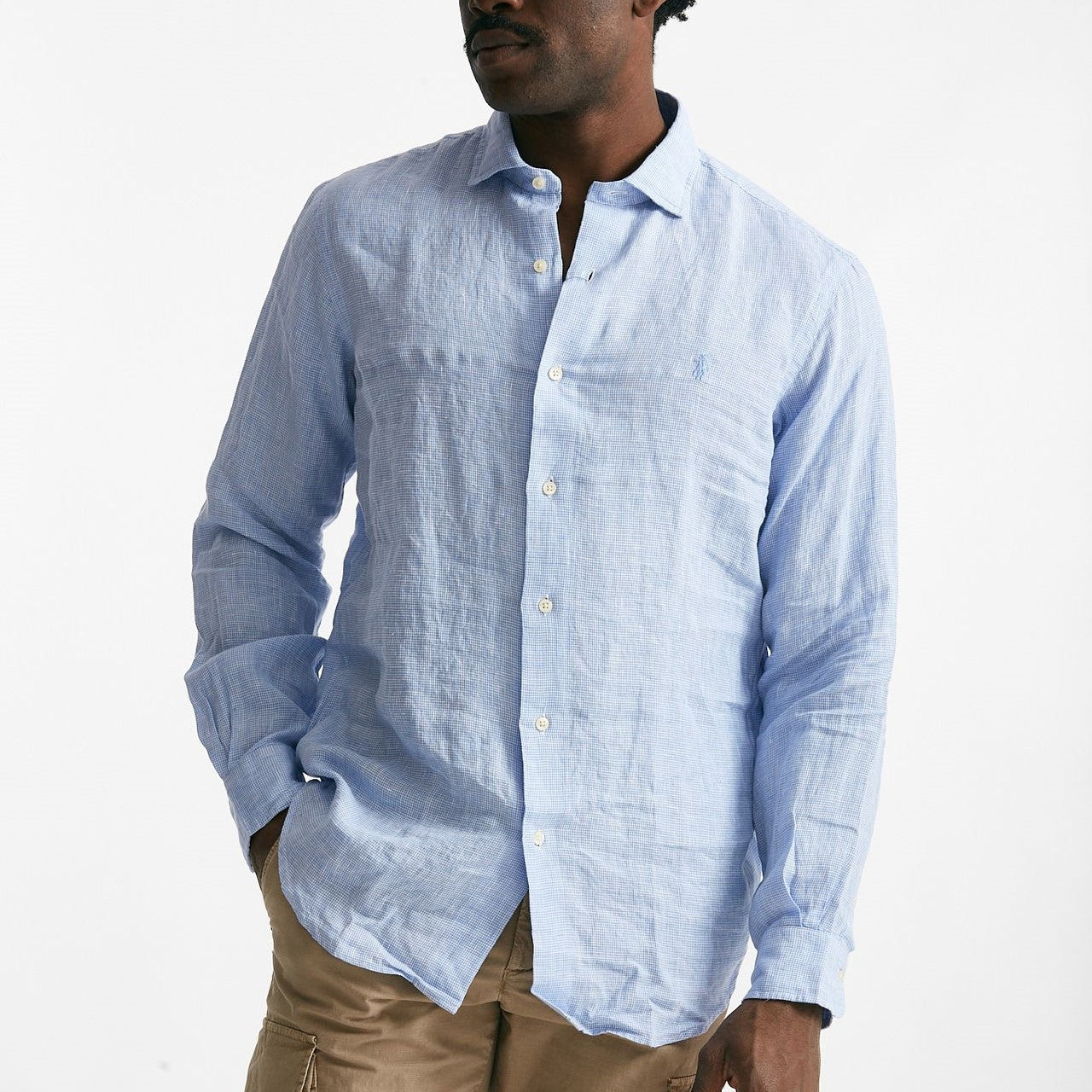 camicia in lino azzurro micro fantasia men Polo ralph lauren - 6