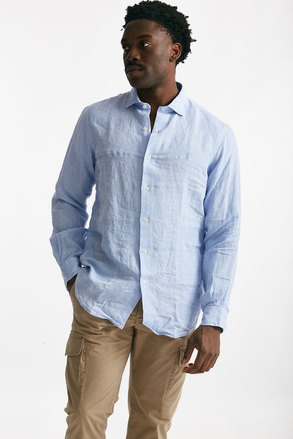 camicia in lino azzurro micro fantasia men Polo ralph lauren