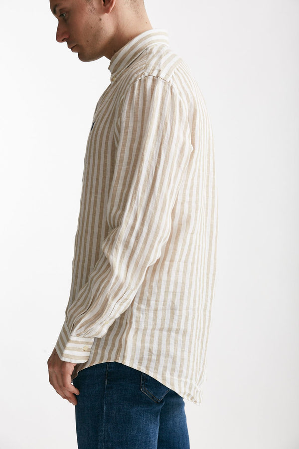 camicia in lino rigato bianco e beige men Polo ralph lauren