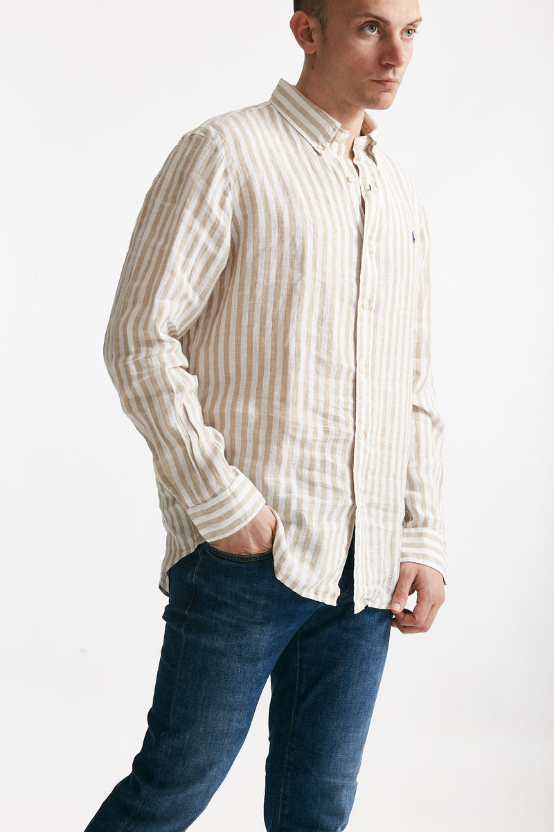 camicia in lino rigato bianco e beige men Polo ralph lauren - 4