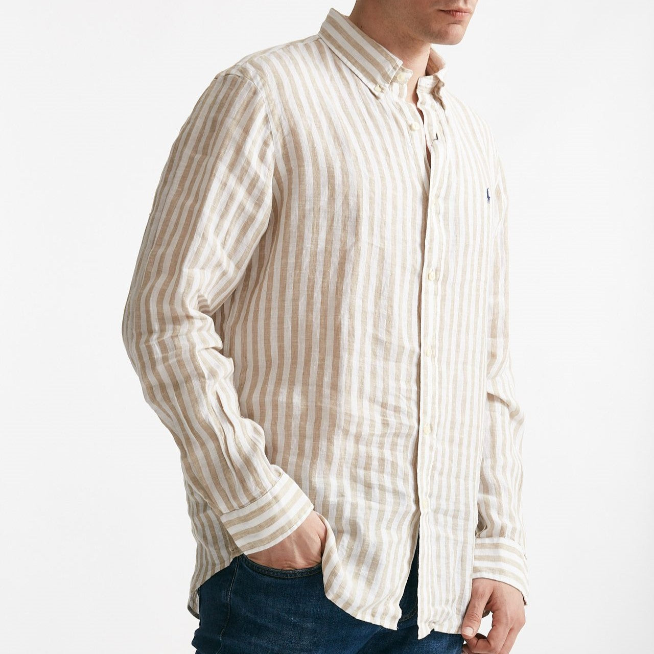 camicia in lino rigato bianco e beige men Polo ralph lauren - 6