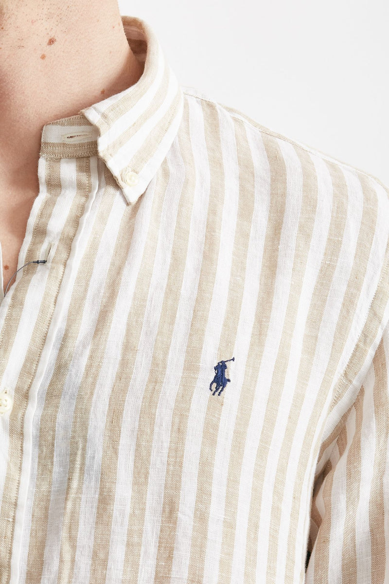 camicia in lino rigato bianco e beige men Polo ralph lauren - 5