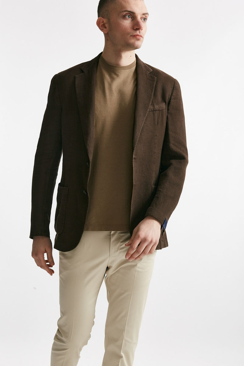 giacca monopetto marrone cotone lino e ramie men Santaniello - 1
