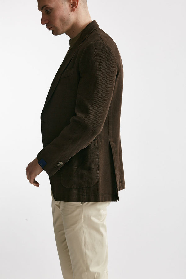 giacca monopetto marrone cotone lino e ramie men Santaniello