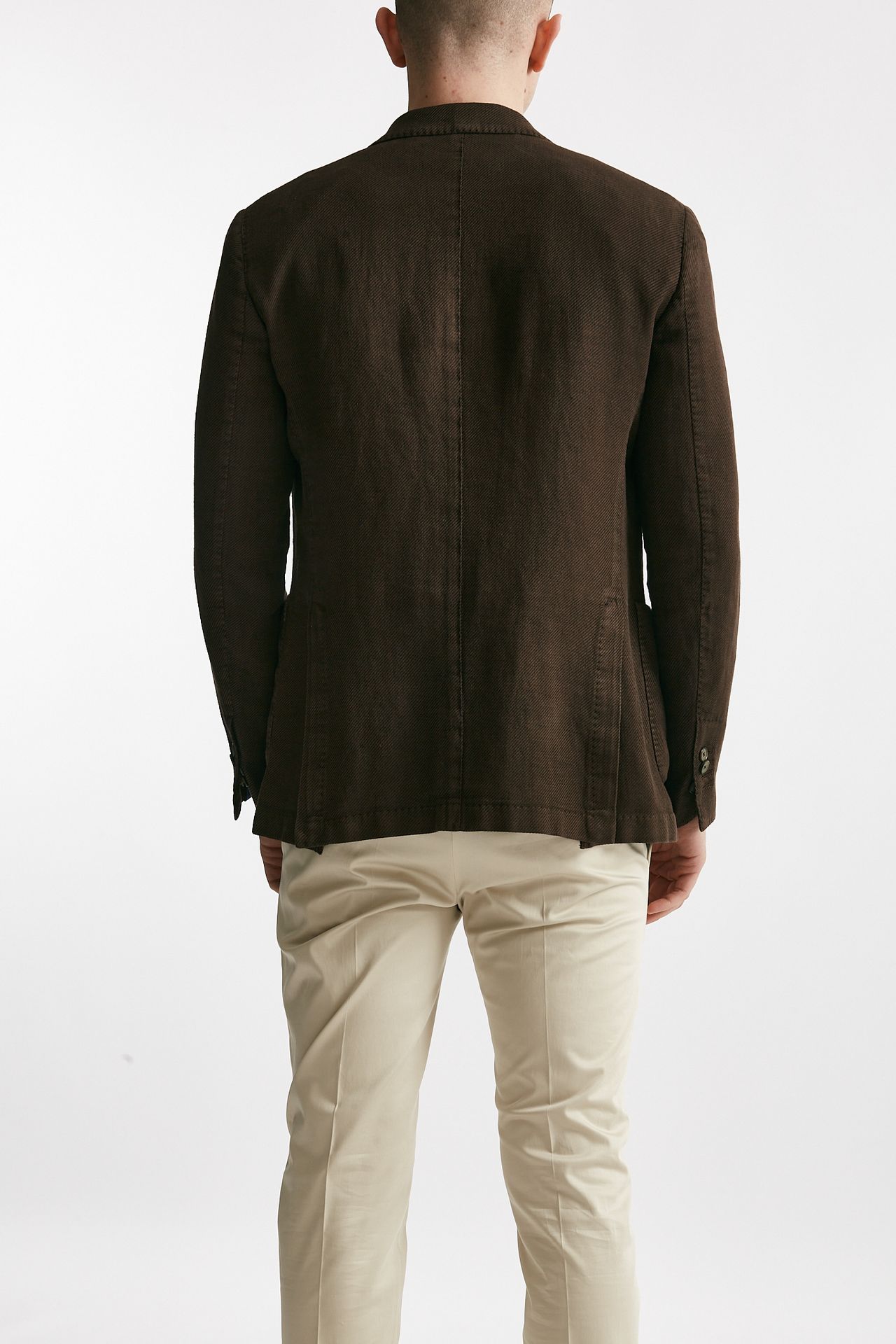 giacca monopetto marrone cotone lino e ramie men Santaniello - 3