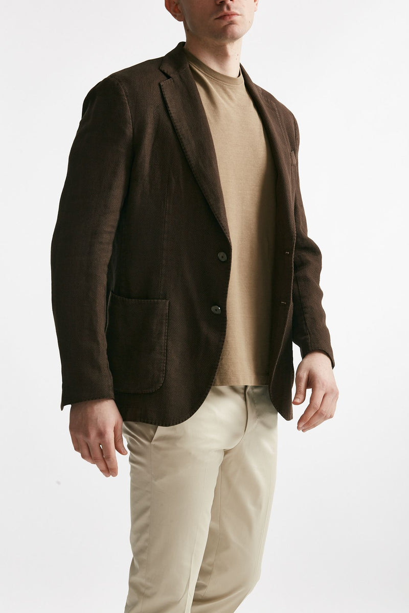 giacca monopetto marrone cotone lino e ramie men Santaniello - 4