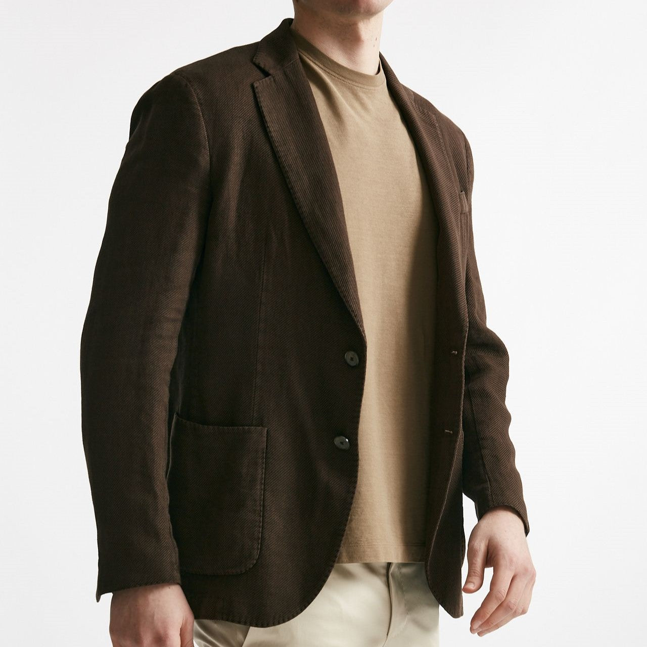 giacca monopetto marrone cotone lino e ramie men Santaniello - 8