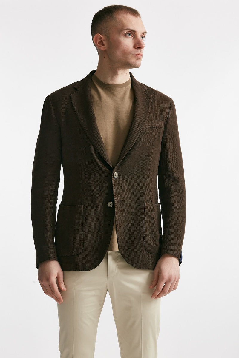 giacca monopetto marrone cotone lino e ramie men Santaniello - 6