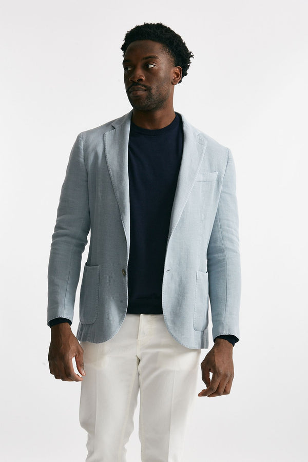 giacca monopetto azzurro cotone lino e ramie men Santaniello