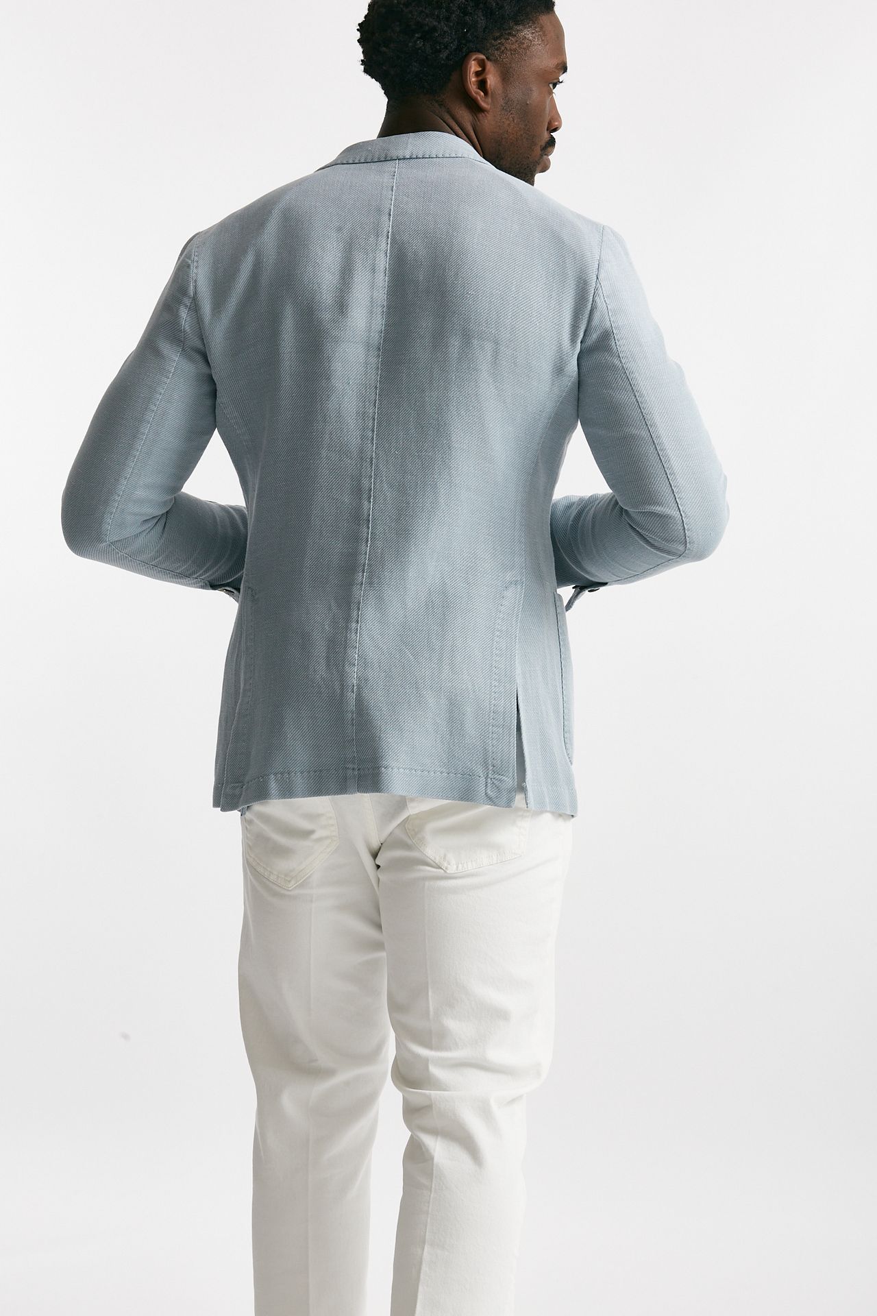 giacca monopetto azzurro cotone lino e ramie men Santaniello - 3