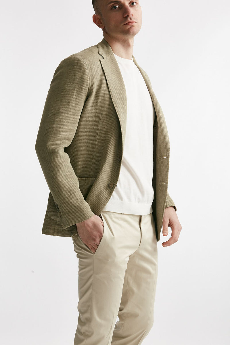 giacca monopetto verde chiaro cotone lino e ramie men Santaniello - 4