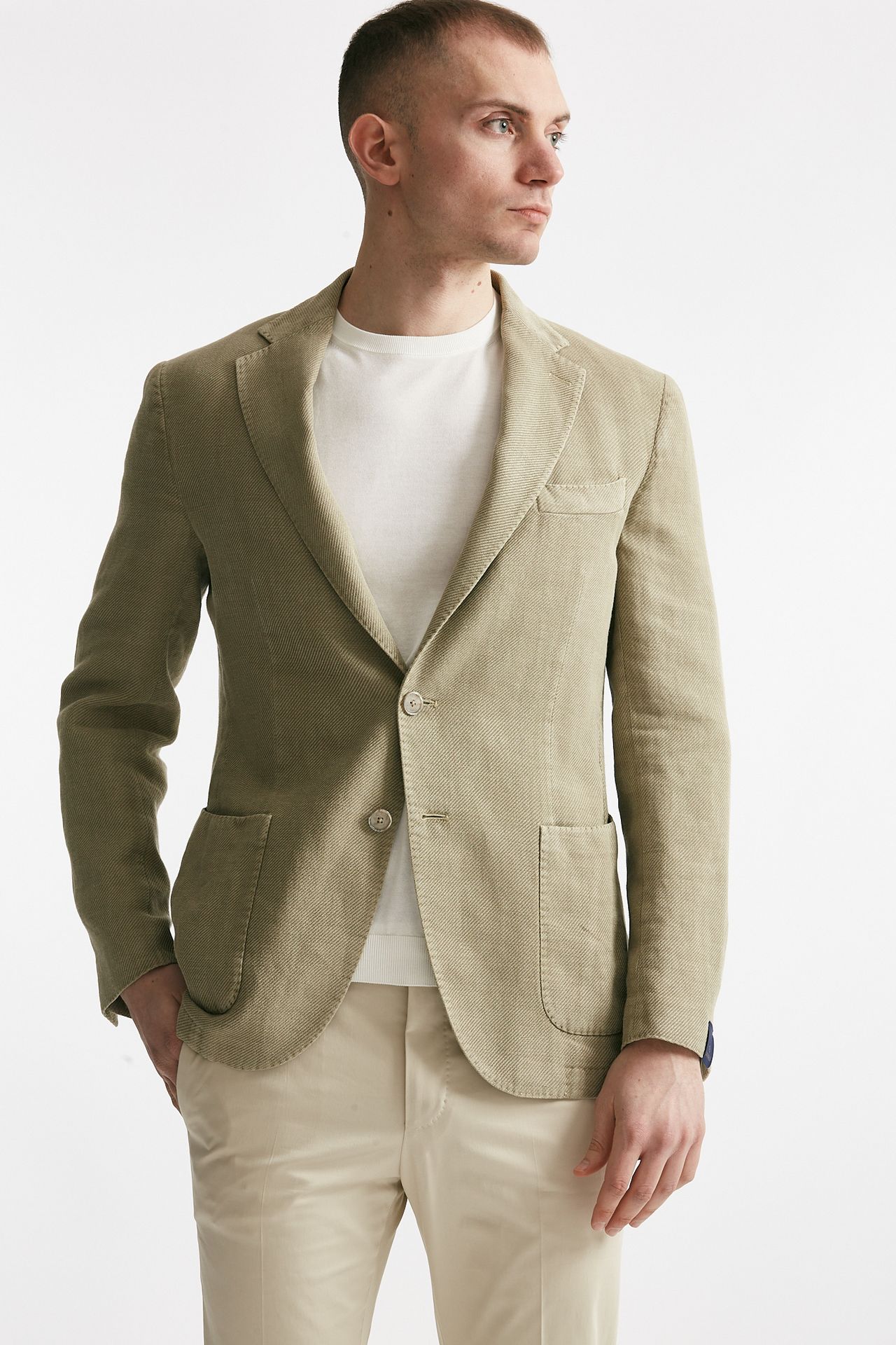 giacca monopetto verde chiaro cotone lino e ramie men Santaniello - 6