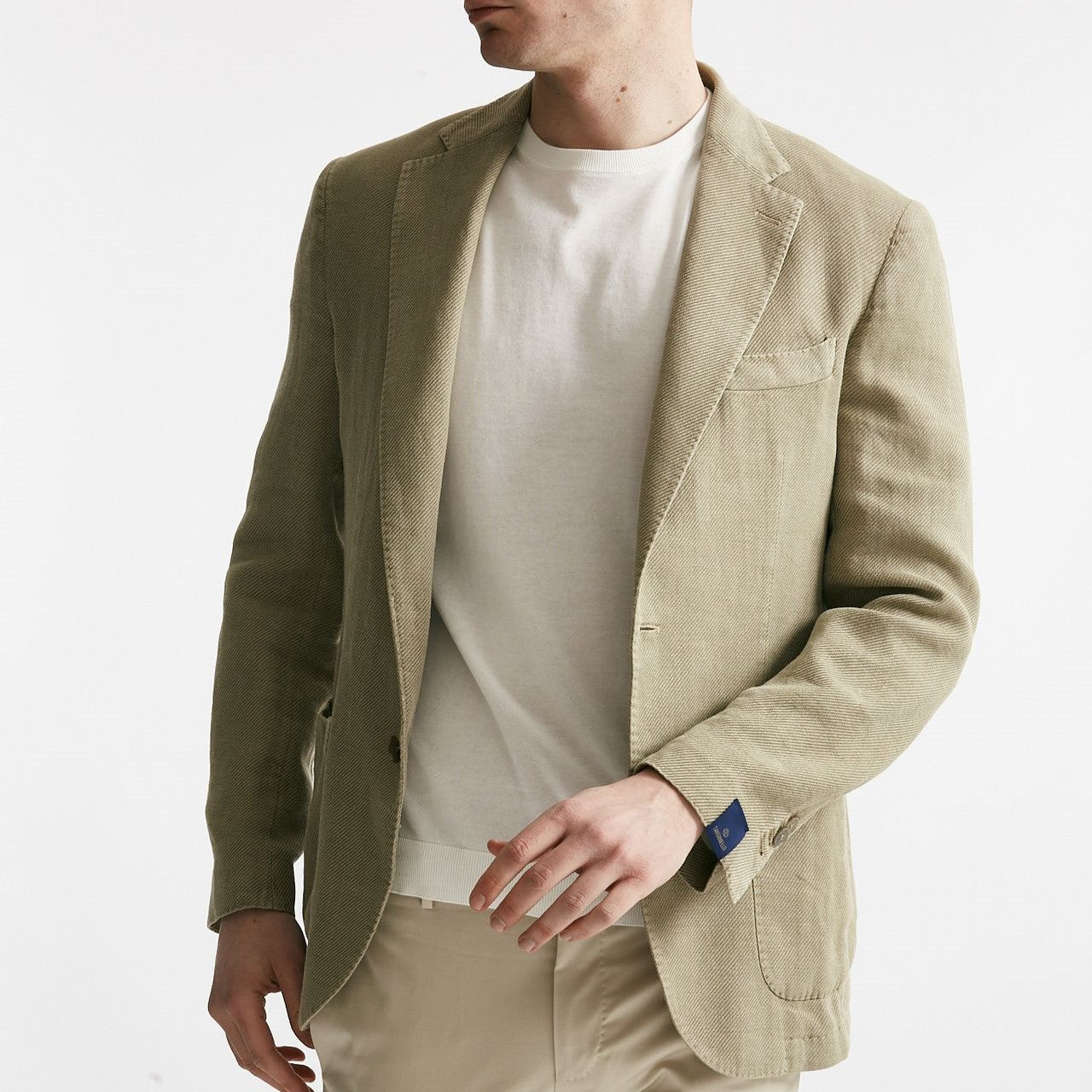 giacca monopetto verde chiaro cotone lino e ramie men Santaniello - 8