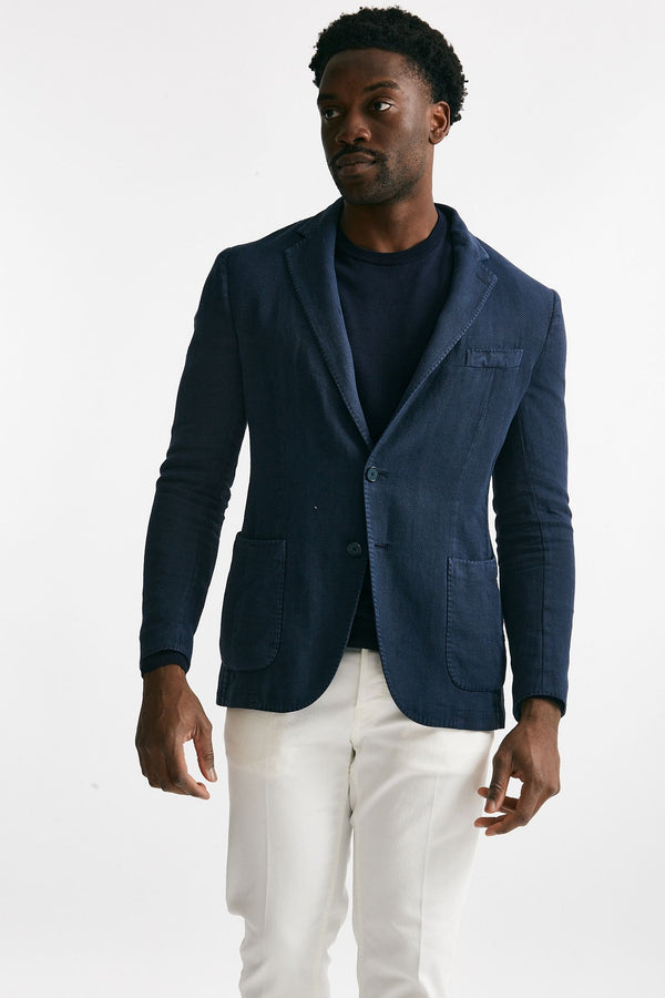 giacca monopetto blu cotone lino e ramie men Santaniello
