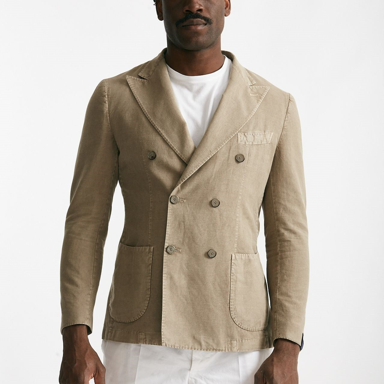 giacca doppiopetto beige cotone e lino lavato men Santaniello - 8