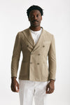 giacca doppiopetto beige cotone e lino lavato men Santaniello - 1