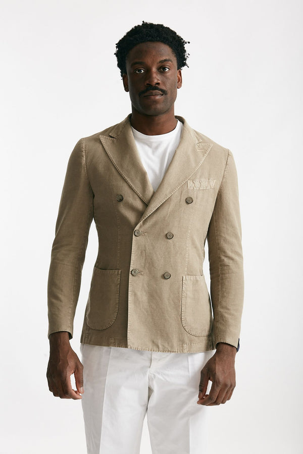 giacca doppiopetto beige cotone e lino lavato men Santaniello