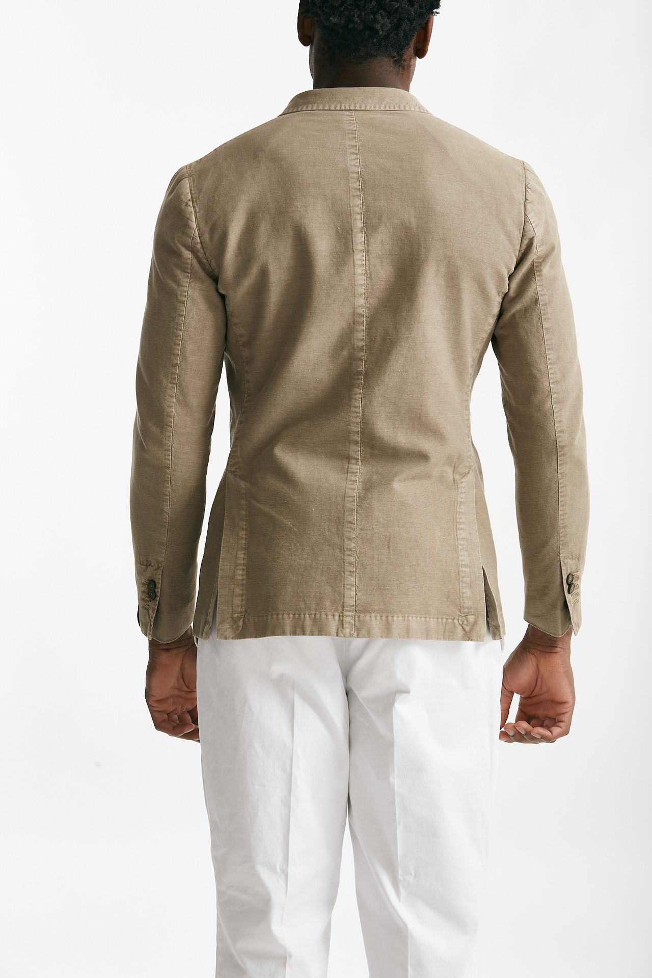 giacca doppiopetto beige cotone e lino lavato men Santaniello - 3