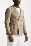 giacca doppiopetto beige cotone e lino lavato men Santaniello - 4