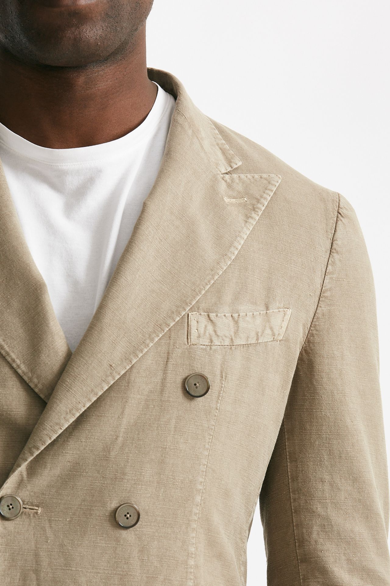 giacca doppiopetto beige cotone e lino lavato men Santaniello - 5