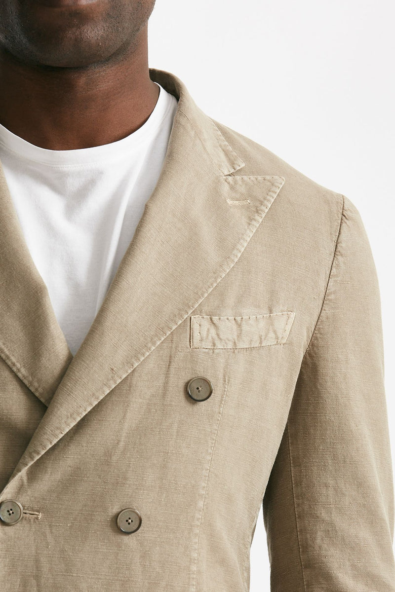 giacca doppiopetto beige cotone e lino lavato men Santaniello - 5