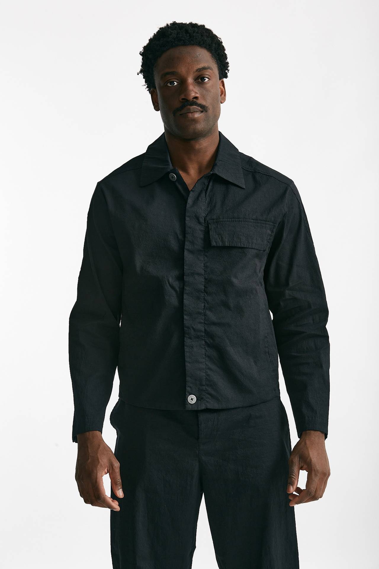 overshirt in lino cotone e poliestere nero men Transit uomo - 1