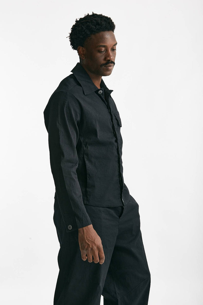 overshirt in lino cotone e poliestere nero men Transit uomo - 4