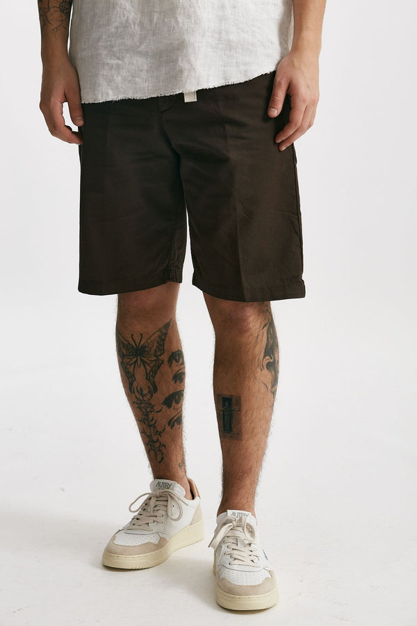 bermuda in cotone e lino stretch marrone men White sand
