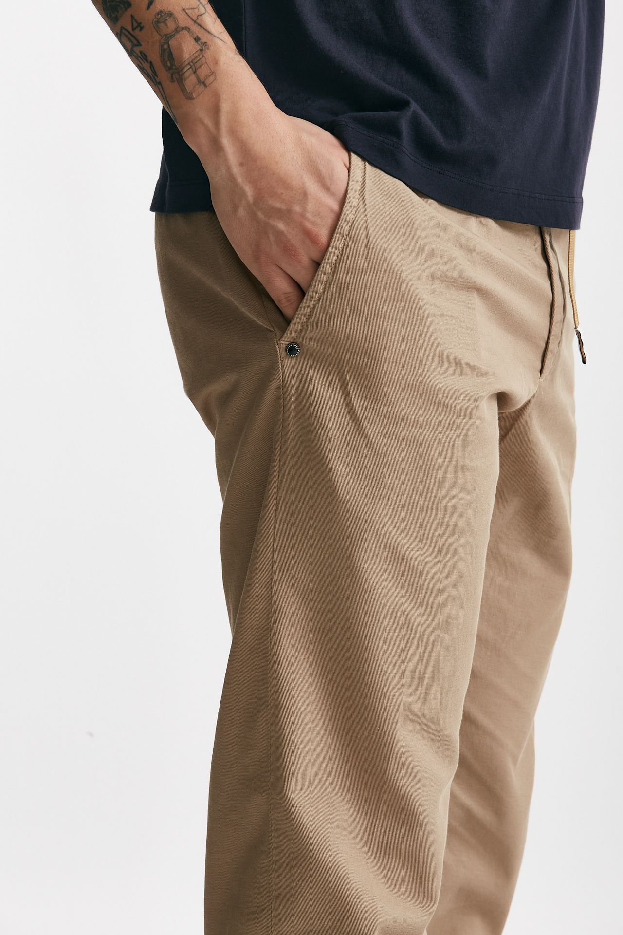 pantalone in cotone e lino stretch beige men White sand - 5