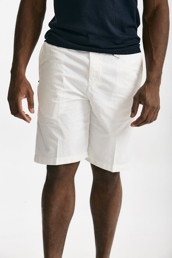bermuda in cotone e lino stretch bianco men White sand
