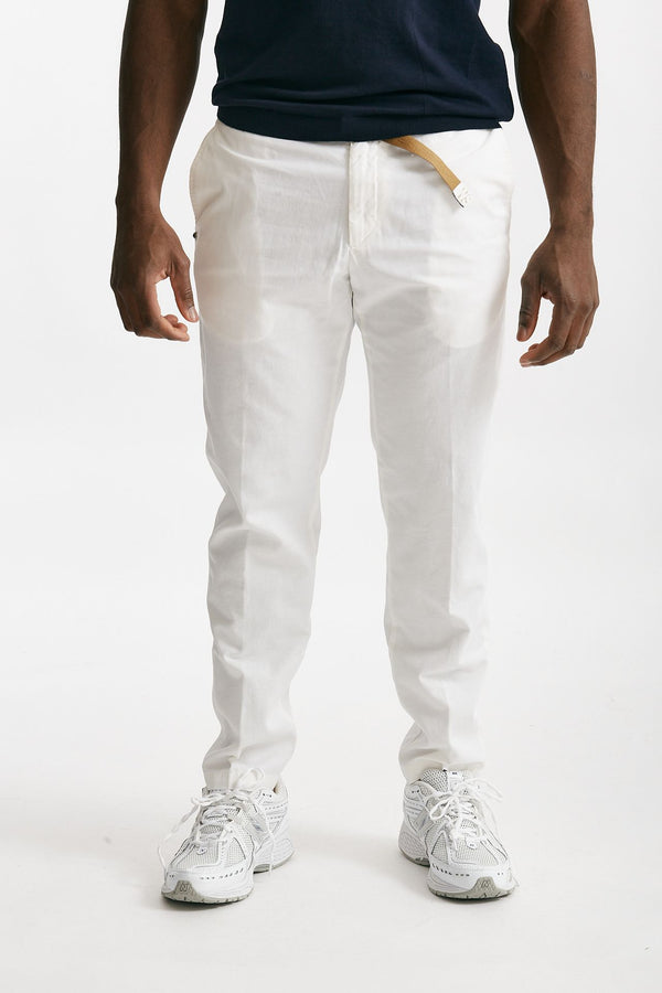 pantalone in cotone e lino stretch bianco men White sand