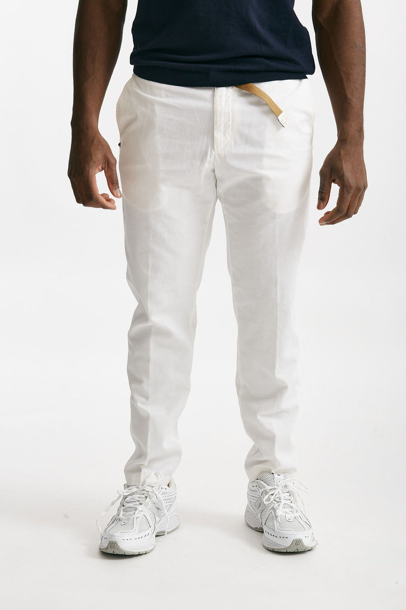 pantalone in cotone e lino stretch bianco men White sand - 1