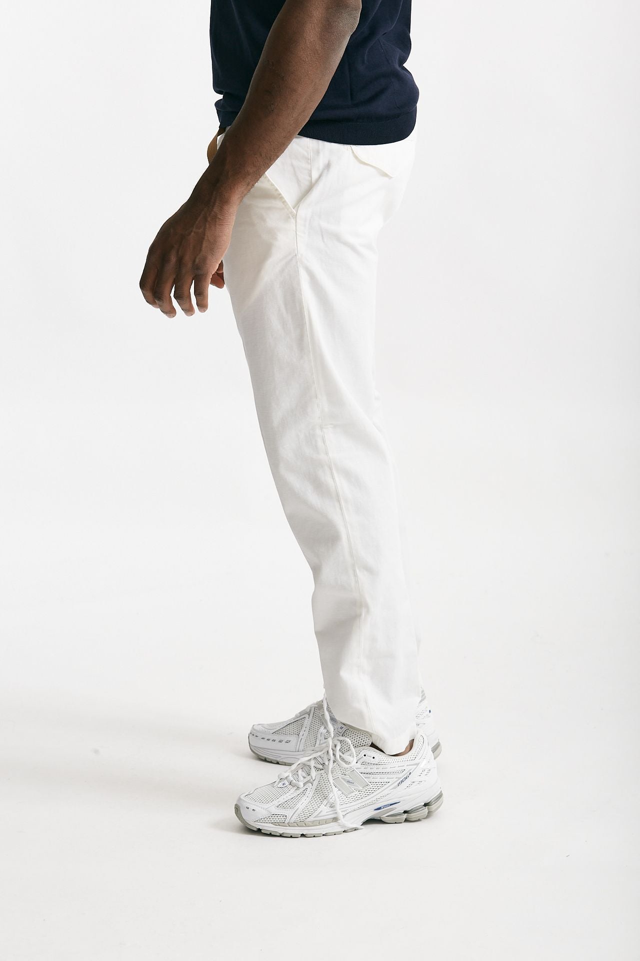 pantalone in cotone e lino stretch bianco men White sand - 2
